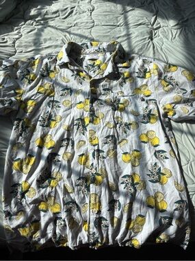 Hurley blue Short-Sleeve Button-Up Shirt with Yellow Lemon Print
